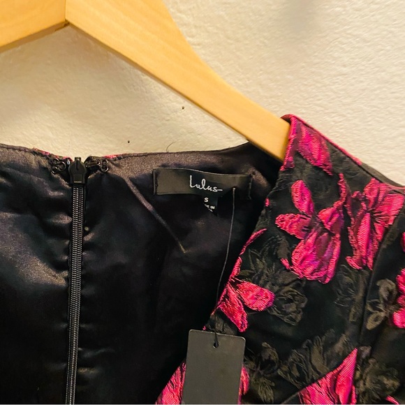 LULUS NWT Elegant Tast Black and Pink Floral Jacquard Mini Dress Size Sm… - Picture 7 of 9